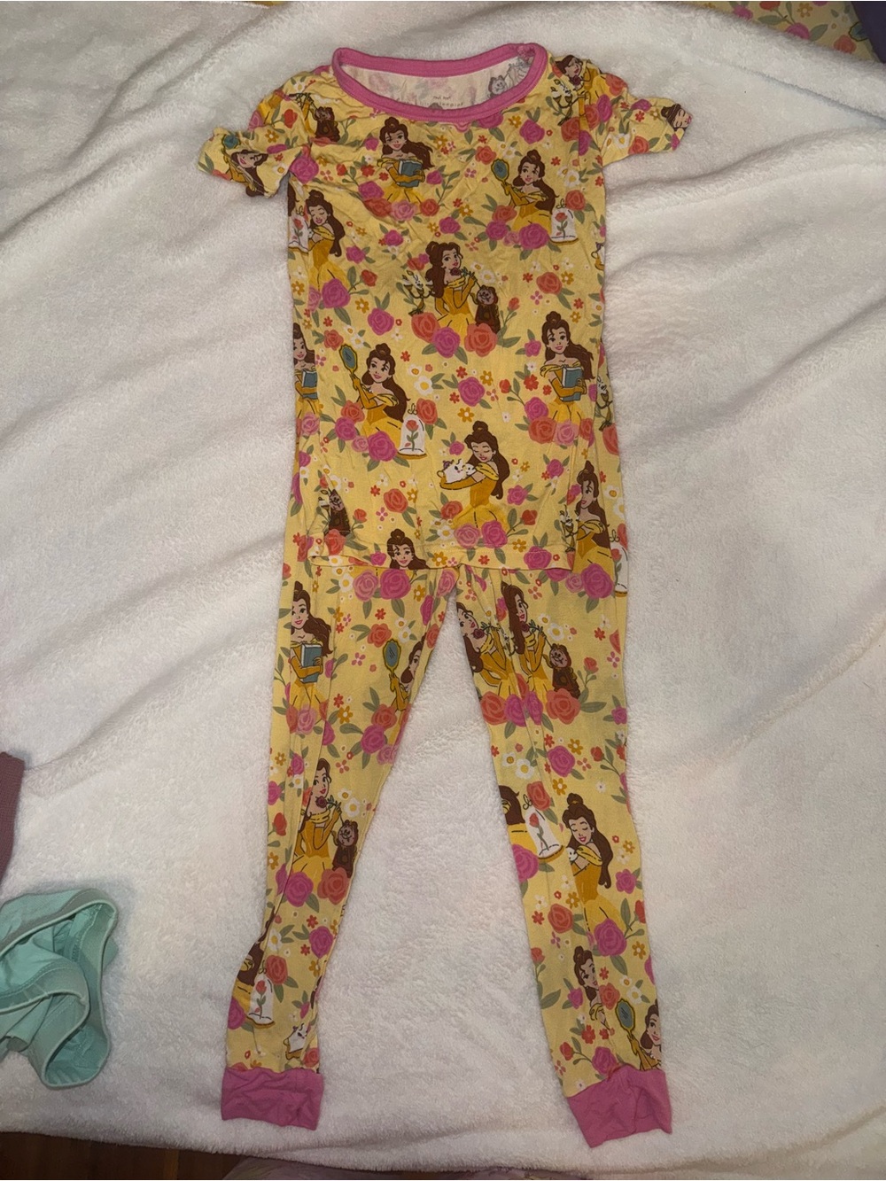 Little Sleepies Yellow Princess Belle Pajama with Pink Trim